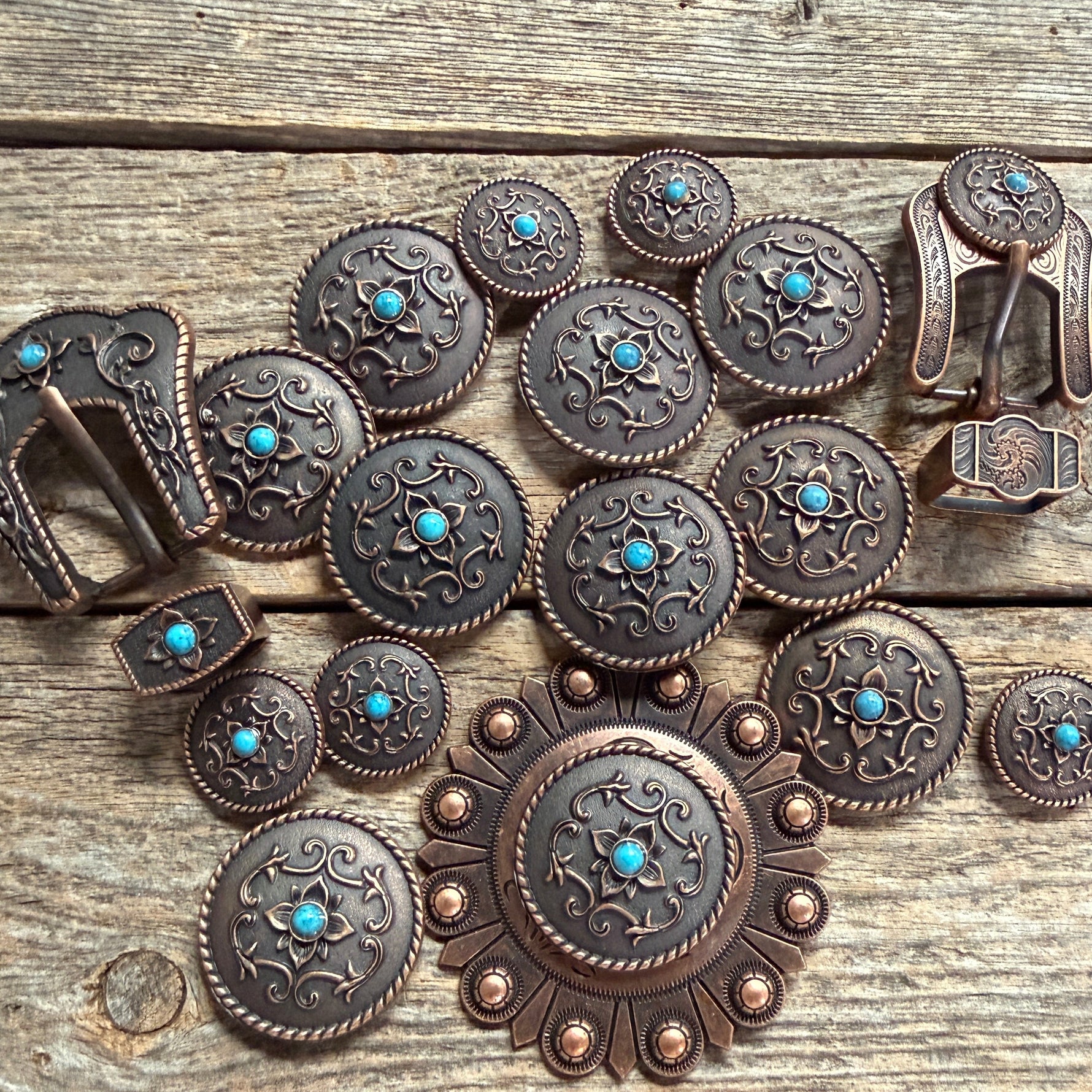Copper Turquoise Western Concho W180