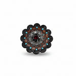 Antique Silver Ruby - Jet Crystal Conchos | Sizes 1"- 3" | Buckles | Saddle Set | Leather Rosettes | Slide