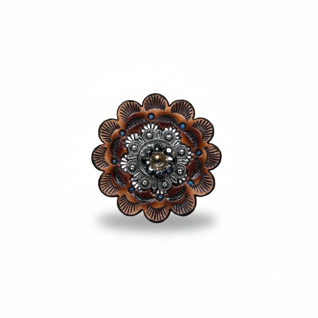 Antique Silver Champagne - Jet Crystal Conchos | Sizes 1"- 3" | Buckles | Saddle Set | Leather Rosettes | Slide