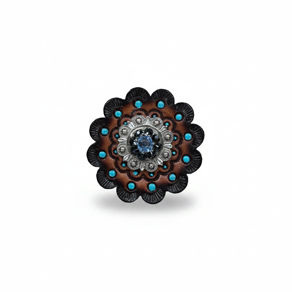 Antique Silver Light Sapphire - Jet Crystal Conchos | Sizes 1"- 3" | Buckles | Saddle Set | Leather Rosettes | Slide
