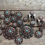 Copper Turquoise Sunflower Western Concho W188