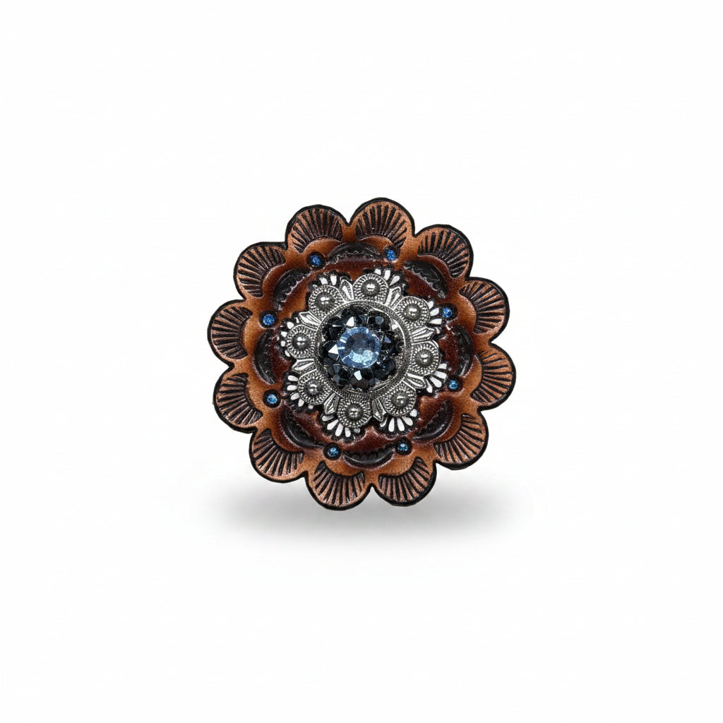 Antique Silver Light Sapphire - Jet Crystal Conchos | Sizes 1"- 3" | Buckles | Saddle Set | Leather Rosettes | Slide