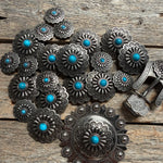 Antique Silver Turquoise Western Concho W203