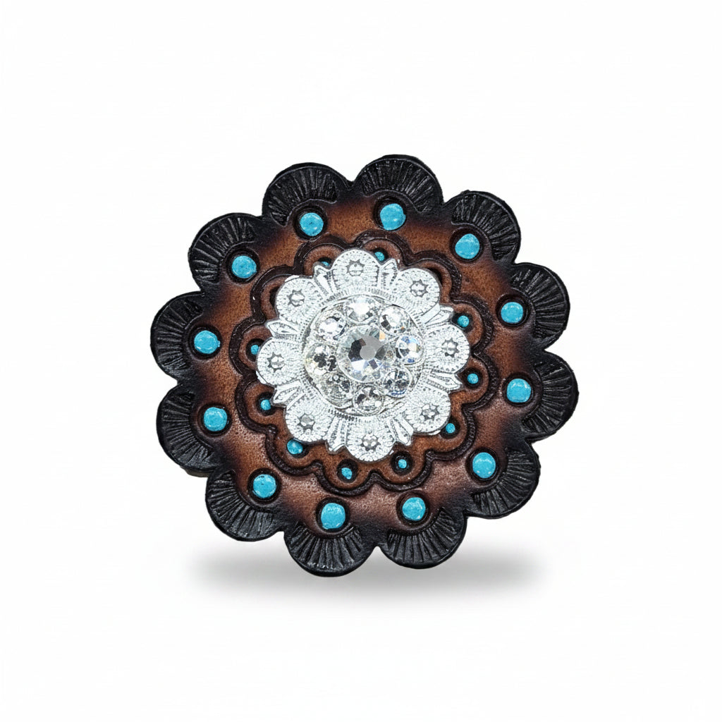 Bright Silver Clear Crystal Conchos | Sizes 1"- 3" | Buckles | Saddle Set | Leather Rosettes | Slide