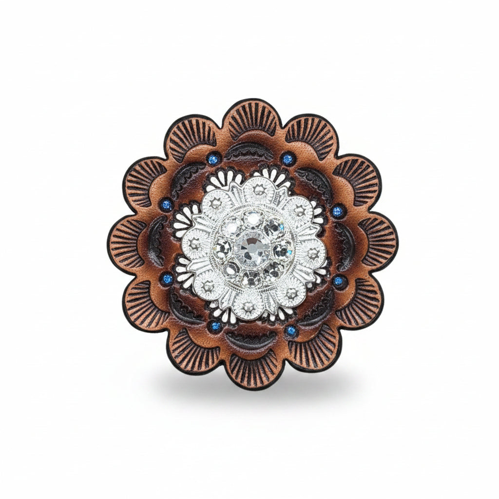 Bright Silver Clear Crystal Conchos | Sizes 1"- 3" | Buckles | Saddle Set | Leather Rosettes | Slide