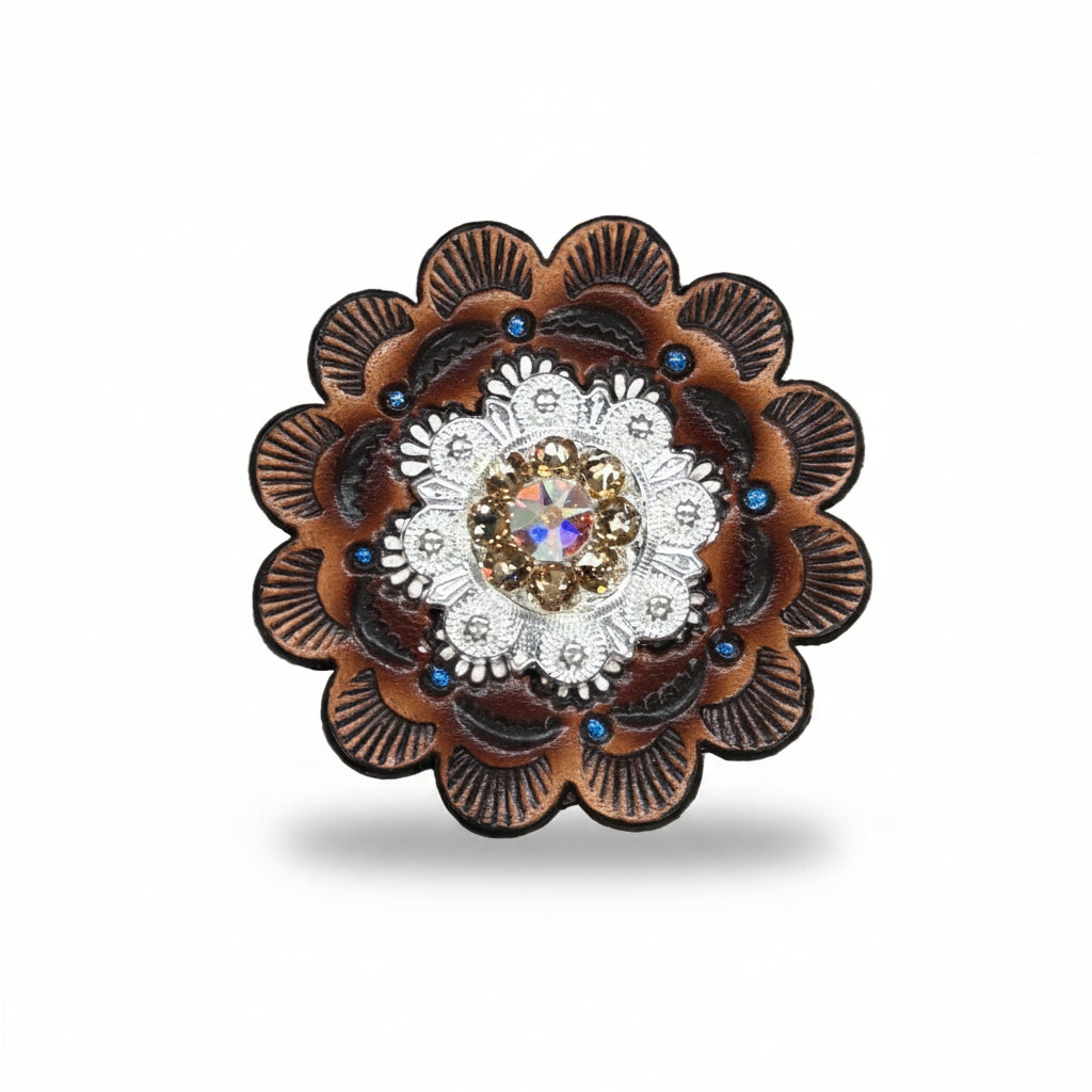 Bright Silver Champagne - AB Crystal Conchos | Sizes 1"- 3" | Buckles | Saddle Set | Leather Rosettes | Slide