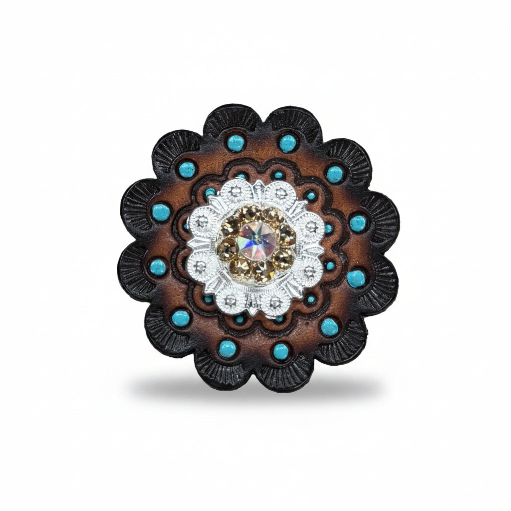 Bright Silver Champagne - AB Crystal Conchos | Sizes 1"- 3" | Buckles | Saddle Set | Leather Rosettes | Slide