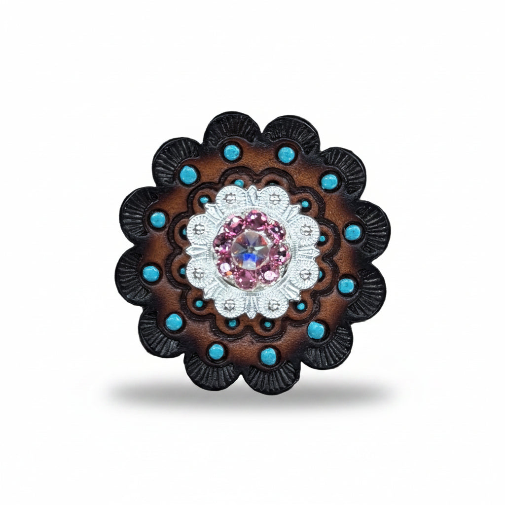 Bright Silver Pink - AB Crystal Conchos | Sizes 1"- 3" | Buckles | Saddle Set | Leather Rosettes | Slide