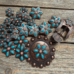 Copper Turquoise Flower Western Concho W207