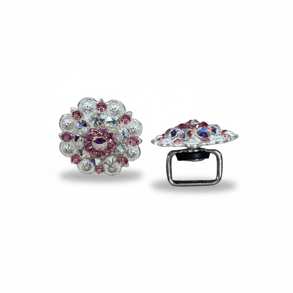 Bright Silver Pink - AB Crystal Conchos | Sizes 1"- 3" | Buckles | Saddle Set | Leather Rosettes | Slide