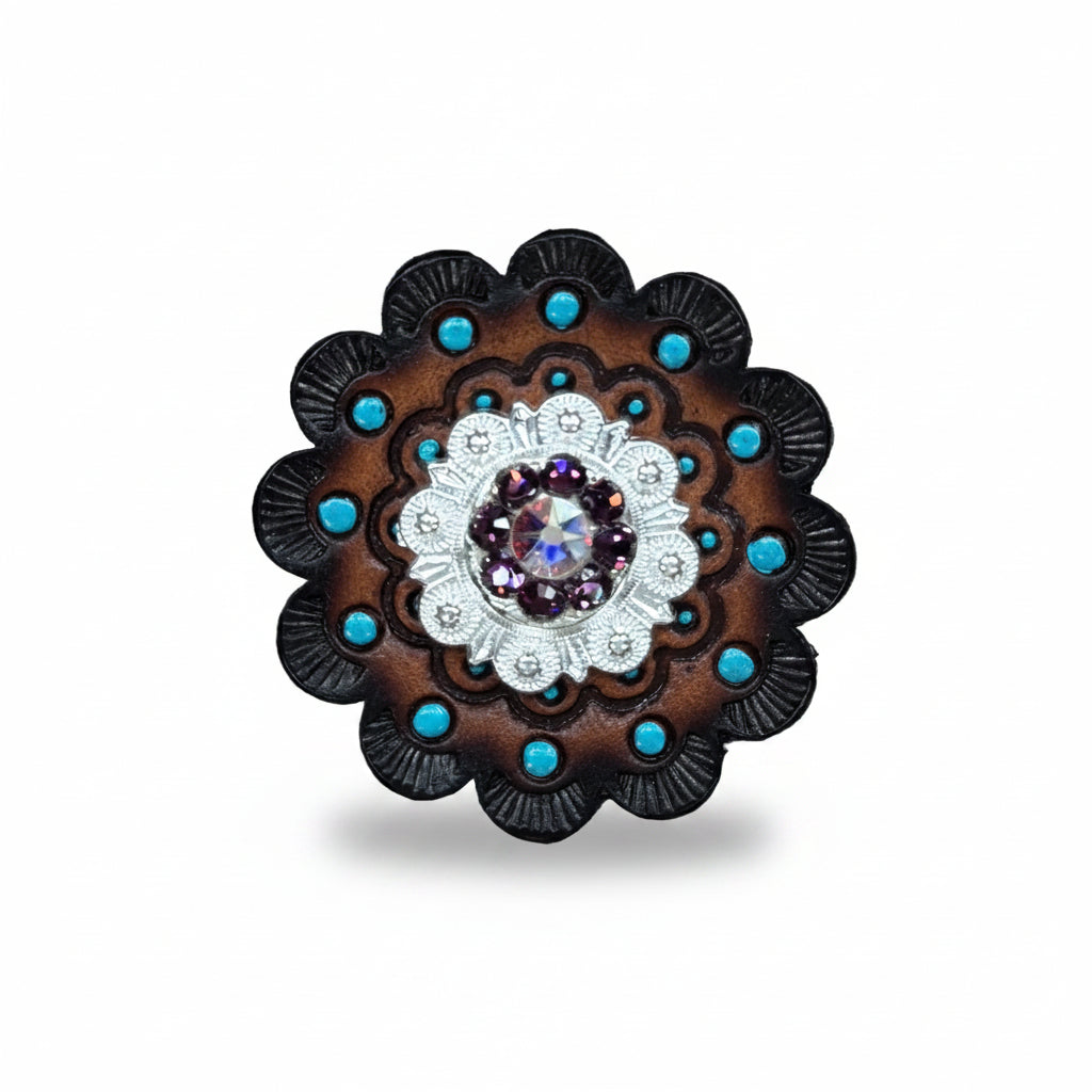 Bright Silver Amethyst - AB Crystal Conchos | Sizes 1"- 3" | Buckles | Saddle Set | Leather Rosettes | Slide