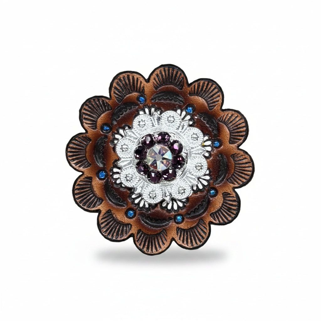Bright Silver Amethyst - AB Crystal Conchos | Sizes 1"- 3" | Buckles | Saddle Set | Leather Rosettes | Slide