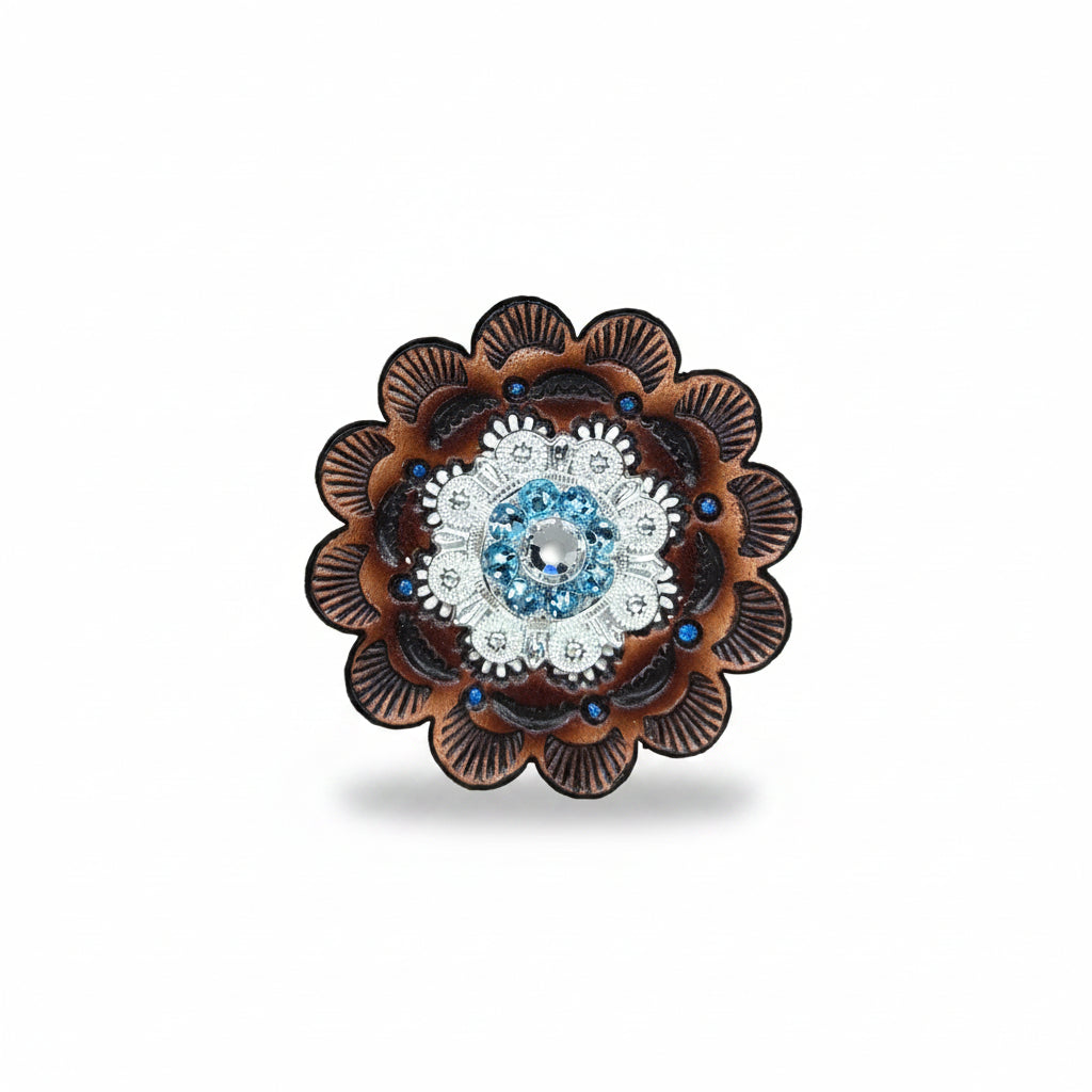 Bright Silver Aqua - Clear Crystal Conchos | Sizes 1"- 3" | Buckles | Saddle Set | Leather Rosettes | Slide