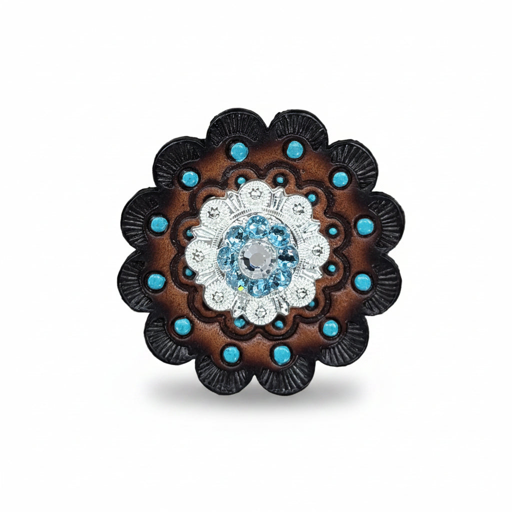 Bright Silver Aqua - Clear Crystal Conchos | Sizes 1"- 3" | Buckles | Saddle Set | Leather Rosettes | Slide