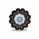 Bright Silver Aqua - Clear Crystal Conchos | Sizes 1"- 3" | Buckles | Saddle Set | Leather Rosettes | Slide
