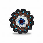 Bright Silver Red - White - Blue Crystal Conchos | Sizes 1"- 3" | Buckles | Saddle Set | Leather Rosettes | Slide