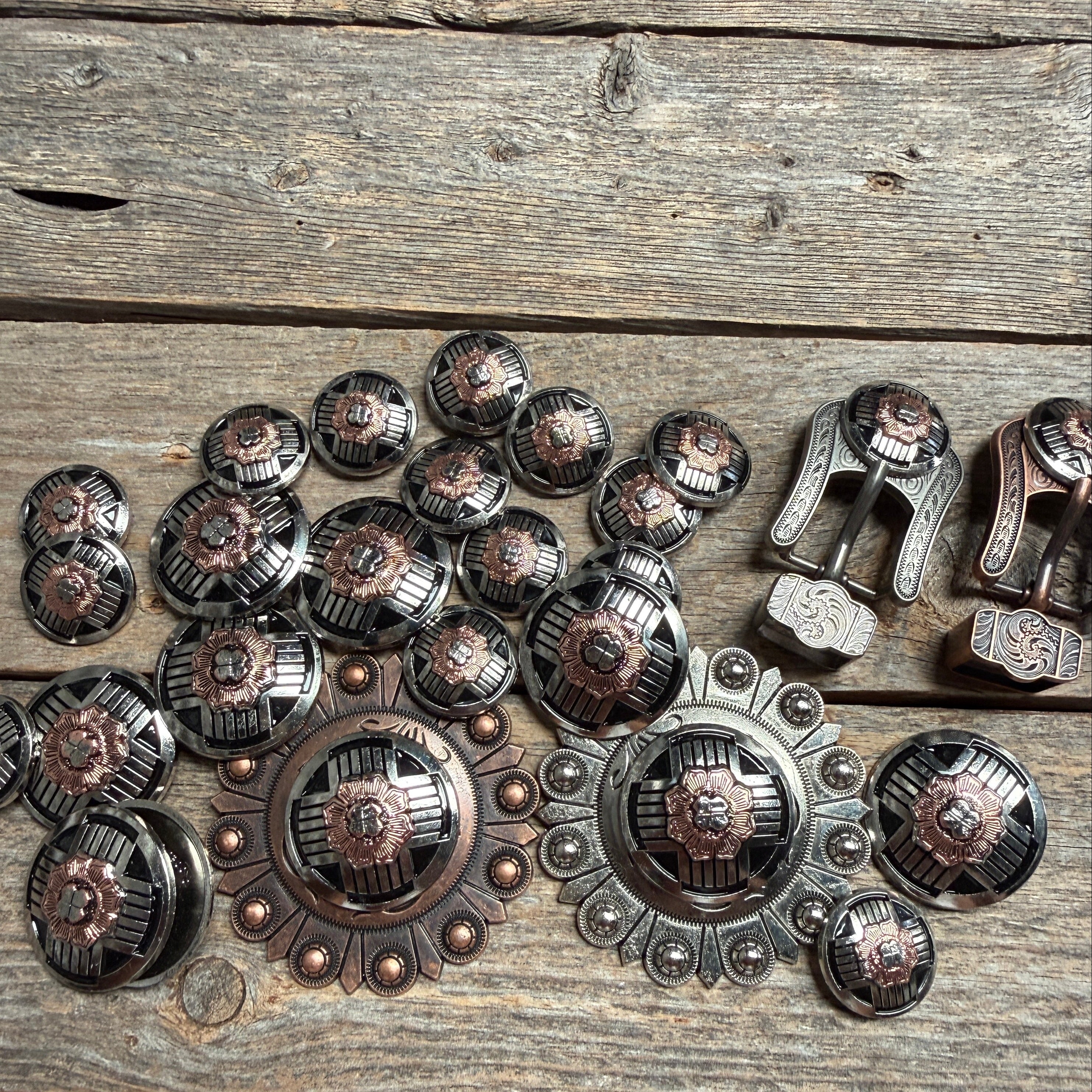Antique Silver with Copper Flower Western Concho W217