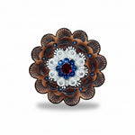 Bright Silver Red - White - Blue Crystal Conchos | Sizes 1"- 3" | Buckles | Saddle Set | Leather Rosettes | Slide