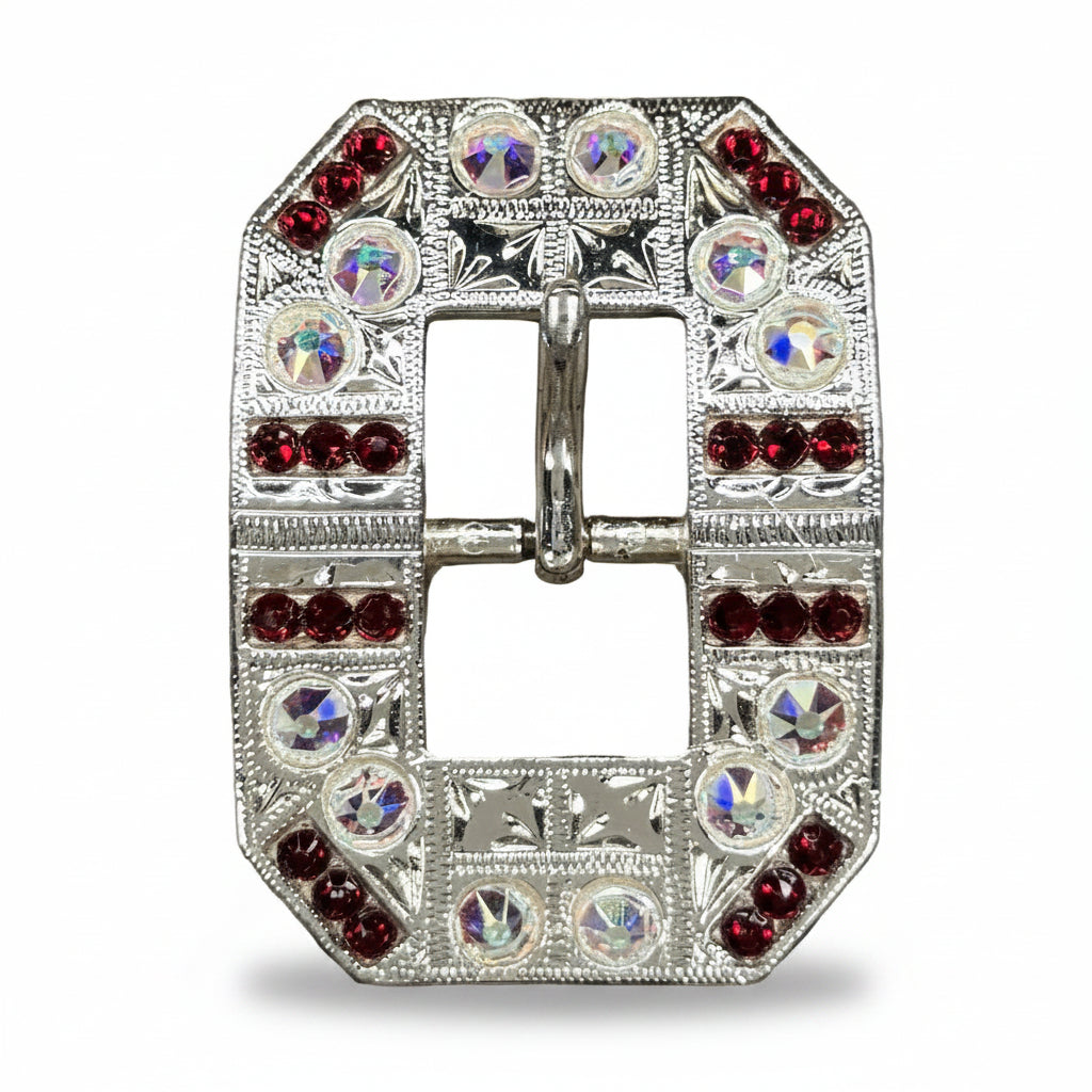 Bright Silver Ruby - AB Crystal Conchos | Sizes 1"- 3" | Buckles | Saddle Set | Leather Rosettes | Slide