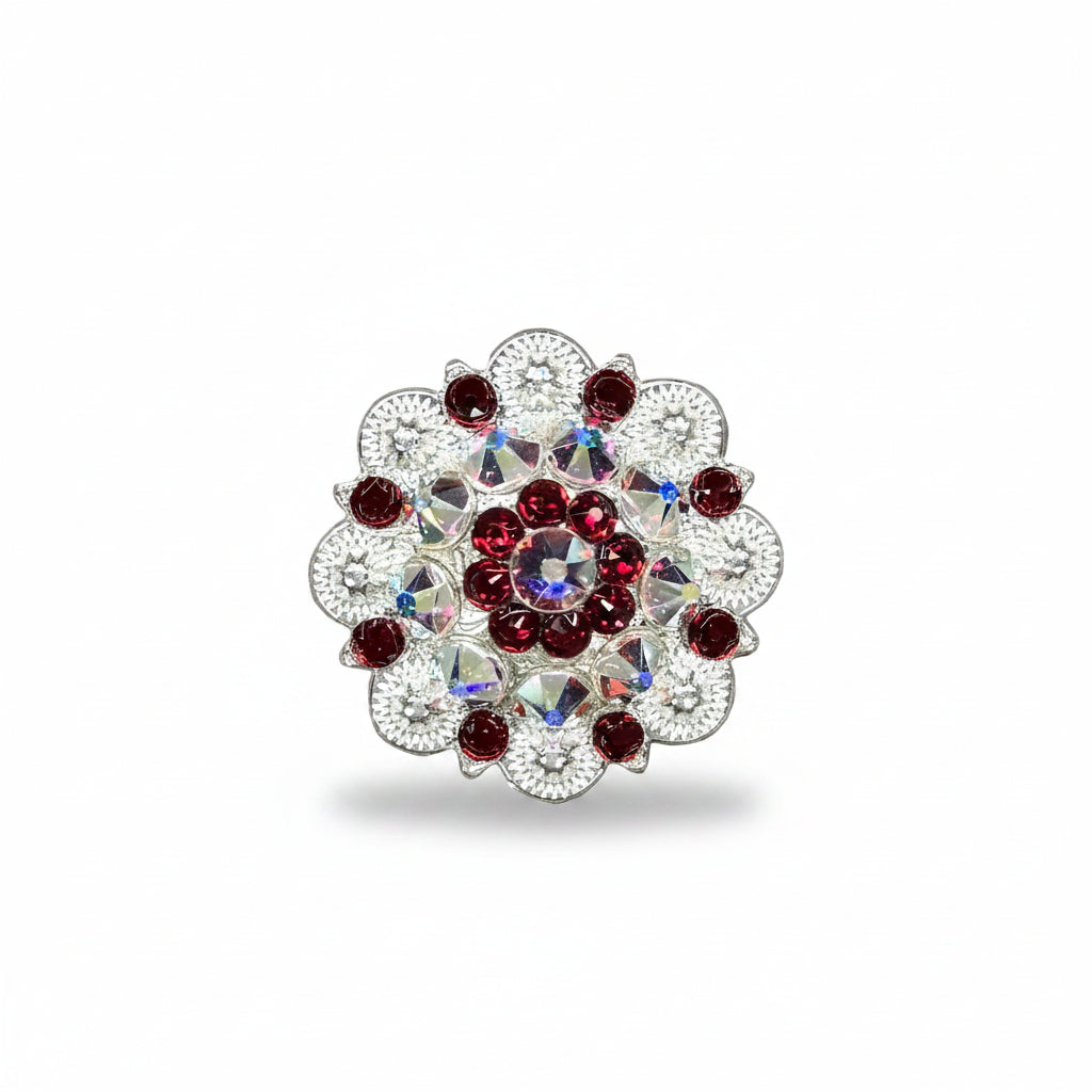 Bright Silver Ruby - AB Crystal Conchos | Sizes 1"- 3" | Buckles | Saddle Set | Leather Rosettes | Slide