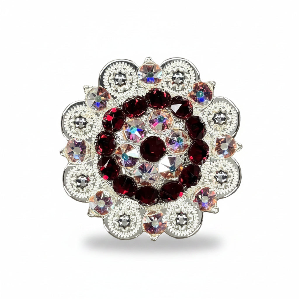 Bright Silver Ruby - AB Crystal Conchos | Sizes 1"- 3" | Buckles | Saddle Set | Leather Rosettes | Slide