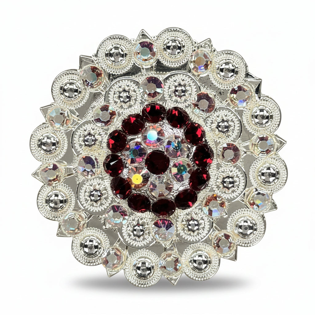 Bright Silver Ruby - AB Crystal Conchos | Sizes 1"- 3" | Buckles | Saddle Set | Leather Rosettes | Slide