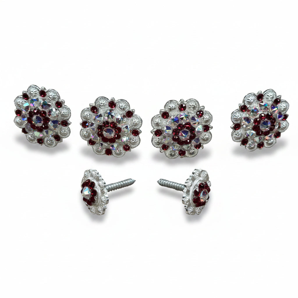 Bright Silver Ruby - AB Crystal Conchos | Sizes 1"- 3" | Buckles | Saddle Set | Leather Rosettes | Slide