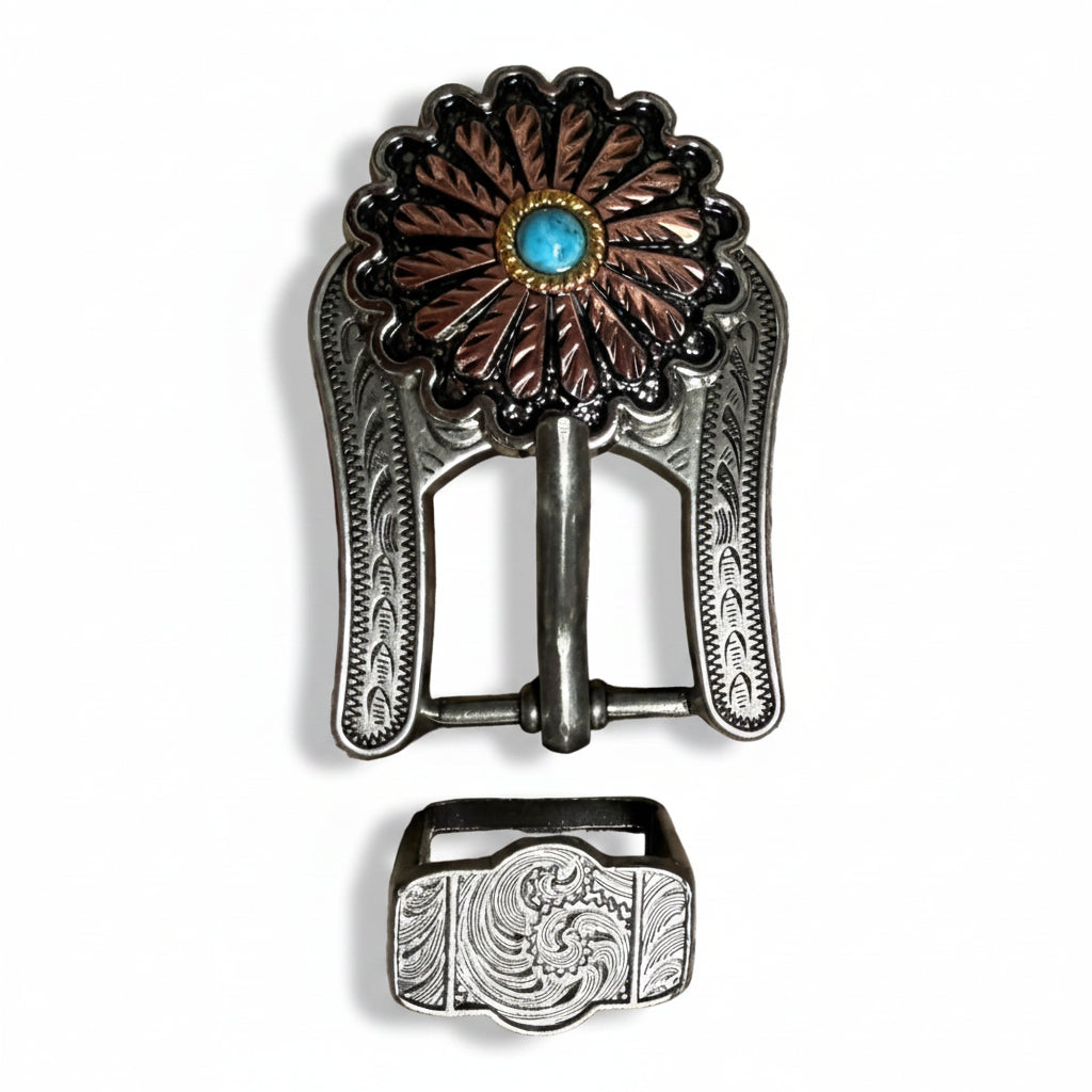 Antique Silver and Copper Floral Western Concho W220