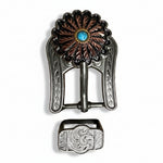 Antique Silver and Copper Floral Western Concho W220