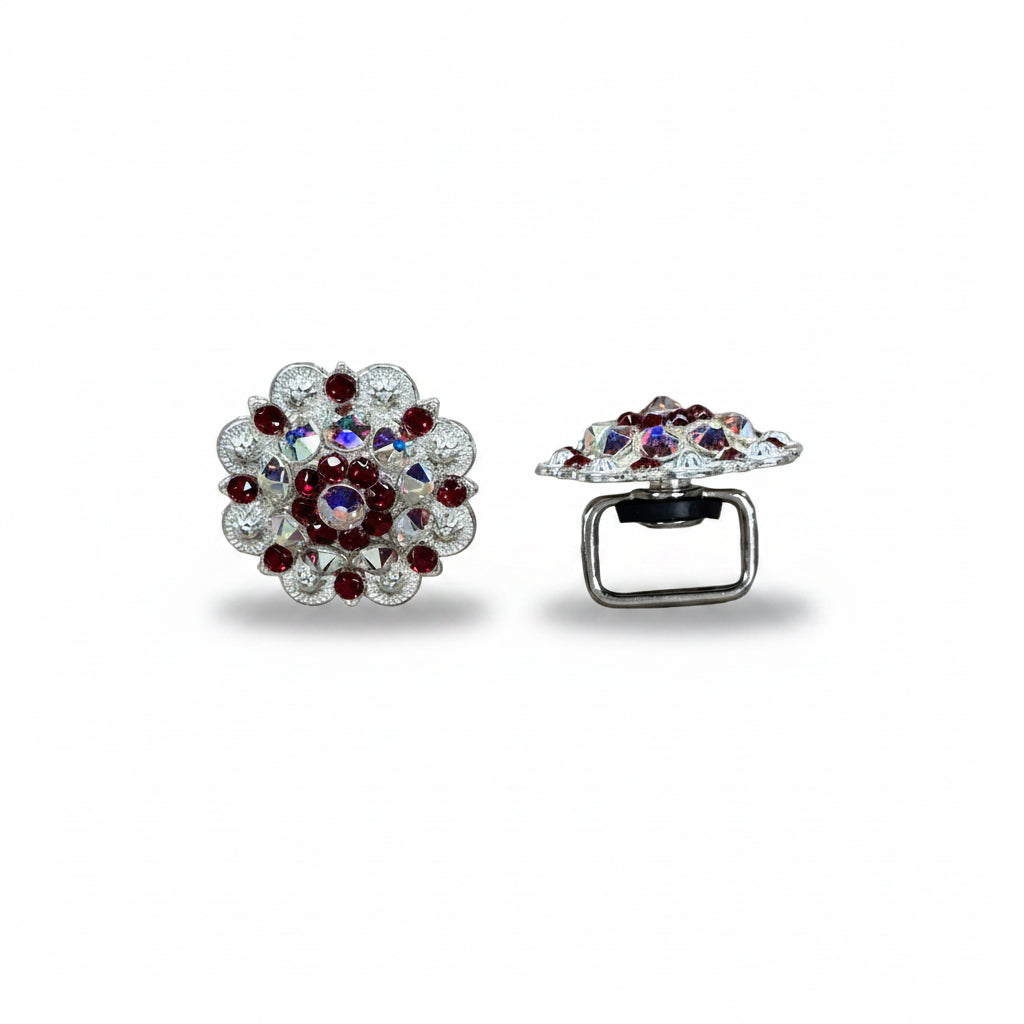 Bright Silver Ruby - AB Crystal Conchos | Sizes 1"- 3" | Buckles | Saddle Set | Leather Rosettes | Slide