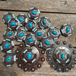 Octagon Turquoise Floral Western Concho W221