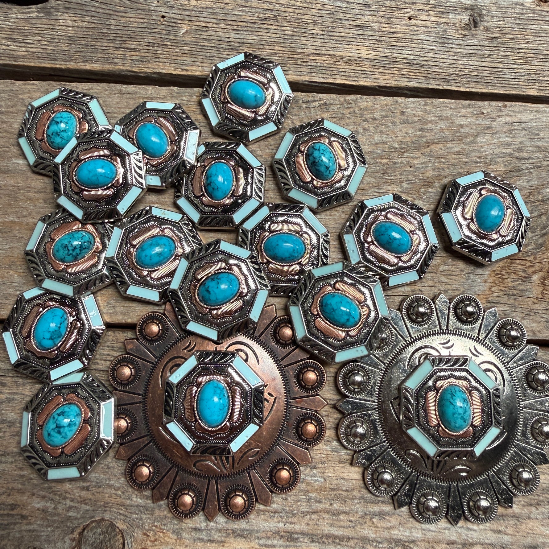 Octagon Turquoise Floral Western Concho W221