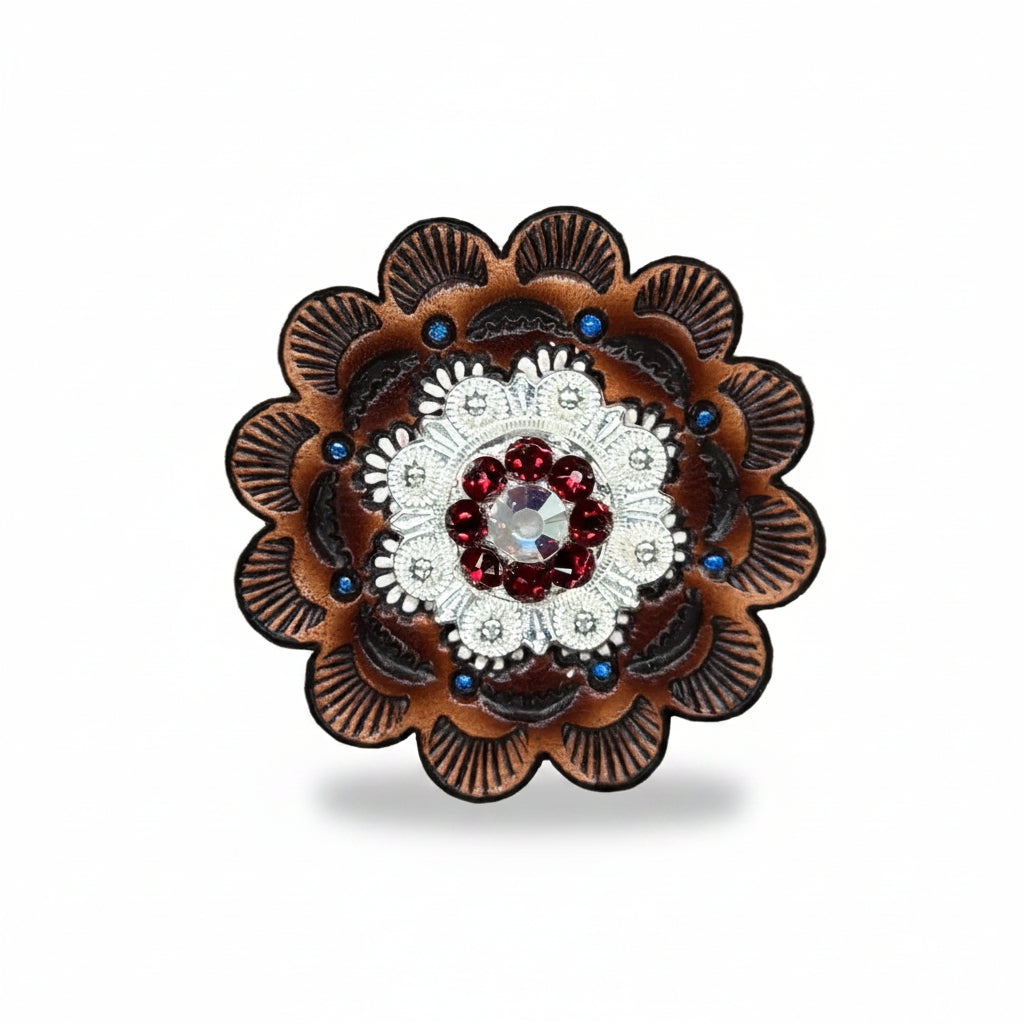 Bright Silver Ruby - AB Crystal Conchos | Sizes 1"- 3" | Buckles | Saddle Set | Leather Rosettes | Slide