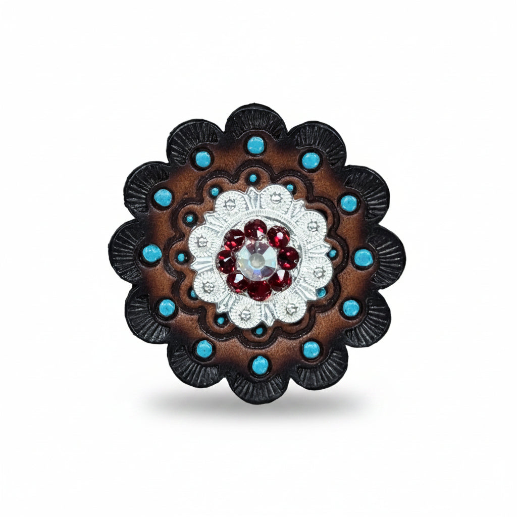 Bright Silver Ruby - AB Crystal Conchos | Sizes 1"- 3" | Buckles | Saddle Set | Leather Rosettes | Slide