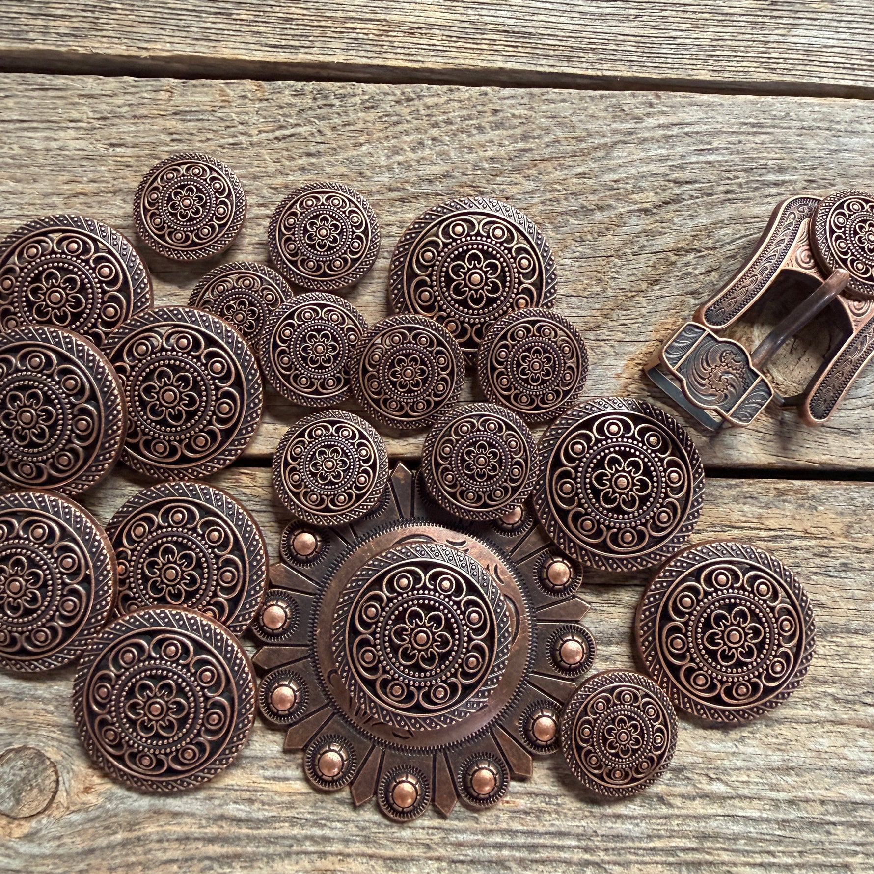 Copper Intricate Engraved Western Concho W224