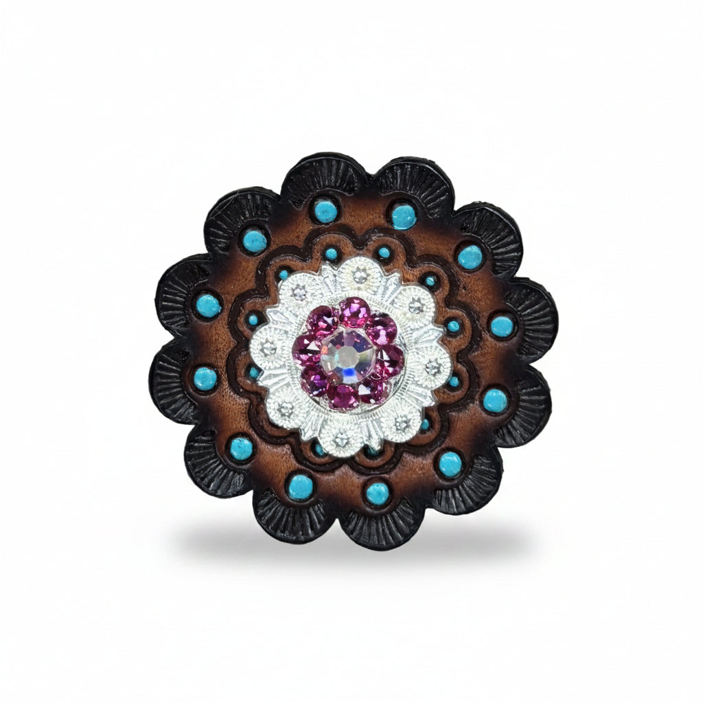 Bright Silver Fuchsia - AB Crystal Conchos | Sizes 1"- 3" | Buckles | Saddle Set | Leather Rosettes | Slide
