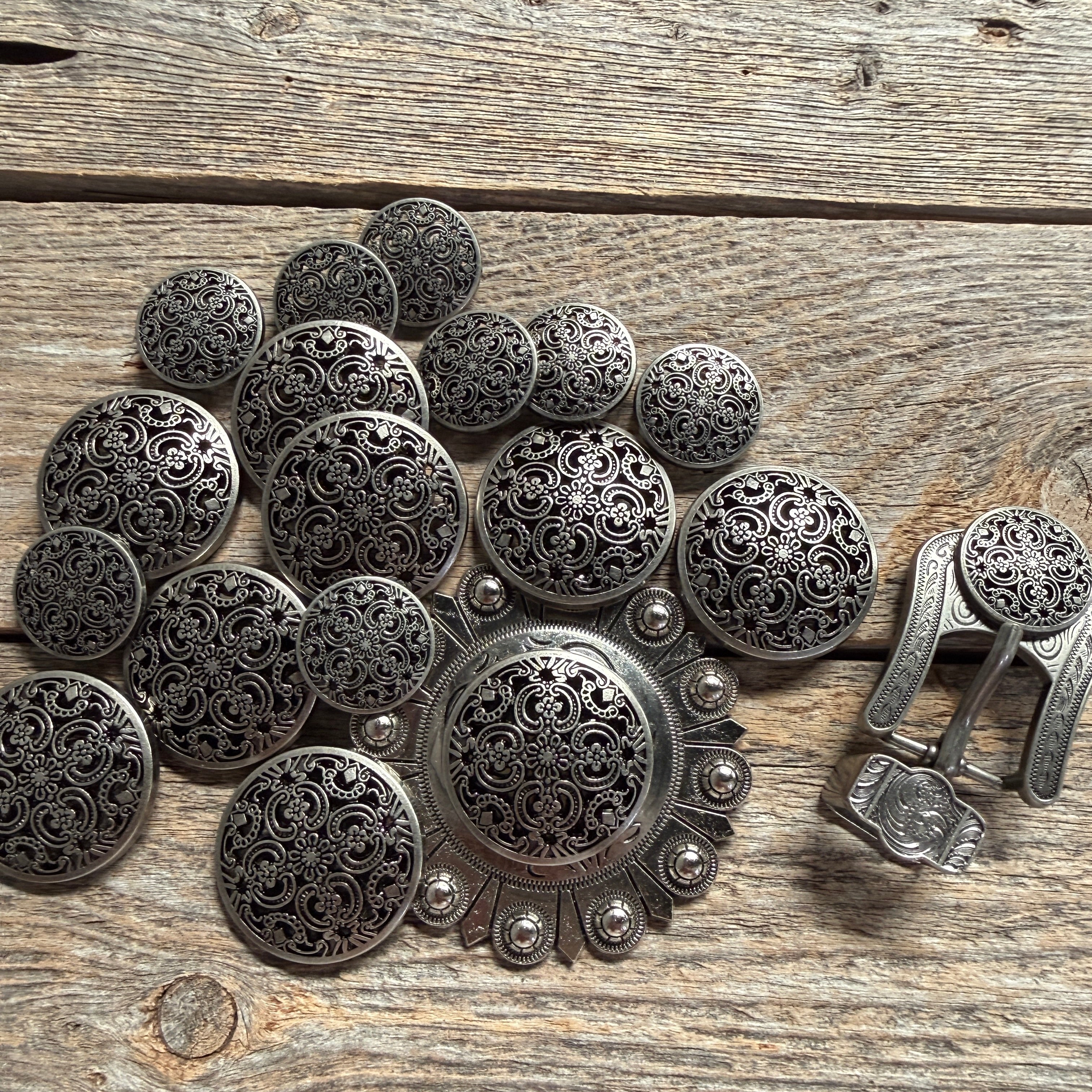 Antique Silver Floral Engraved Western Concho W225