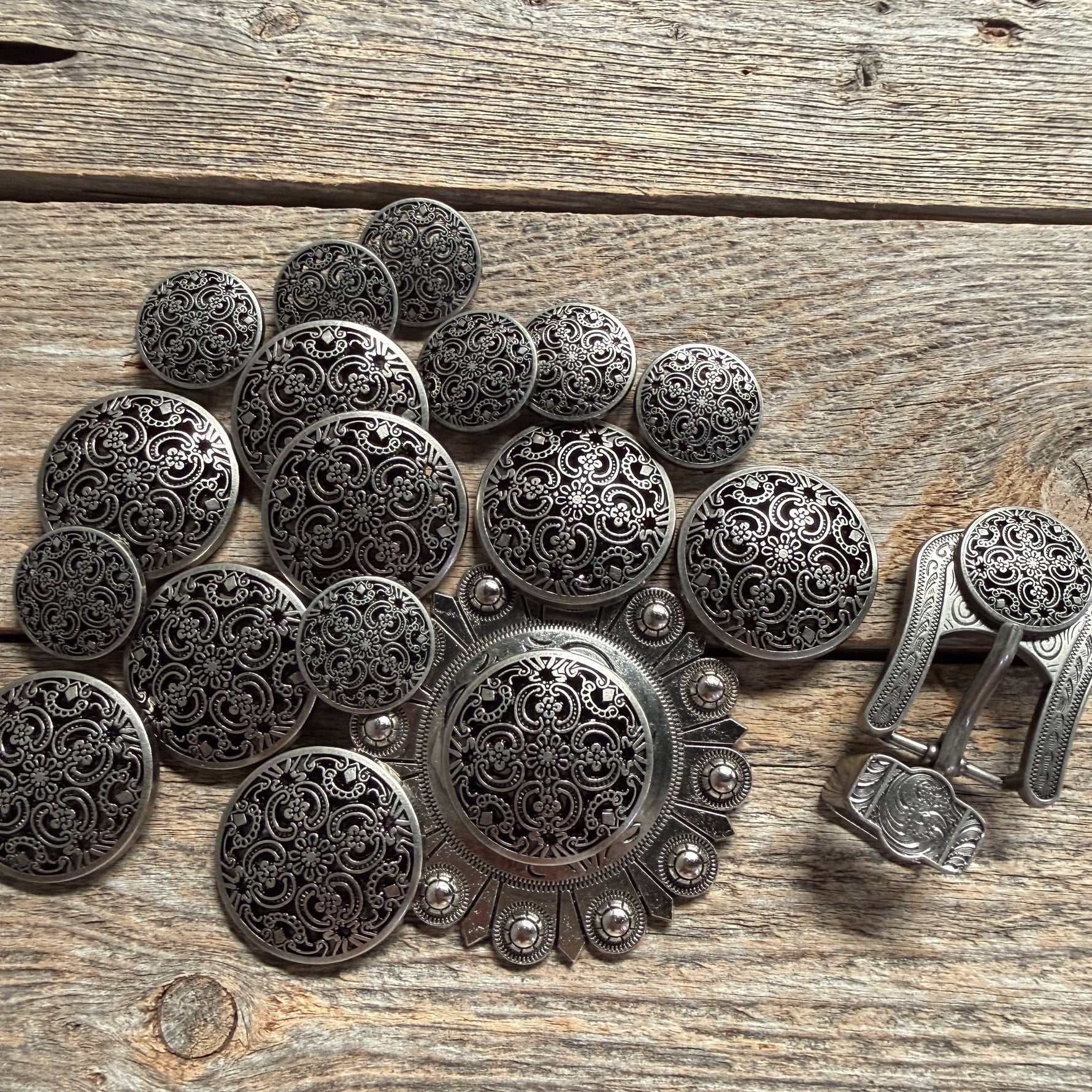 Antique Silver Floral Engraved Western Concho W225