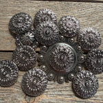Antique Silver Floral Pinwheel Western Concho W227
