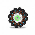 Bright Silver Neon Green - AB Crystal Conchos | Sizes 1"- 3" | Buckles | Saddle Set | Leather Rosettes | Slide