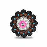 Bright Silver Neon Pink - AB Crystal Conchos | Sizes 1"- 3" | Buckles | Saddle Set | Leather Rosettes | Slide