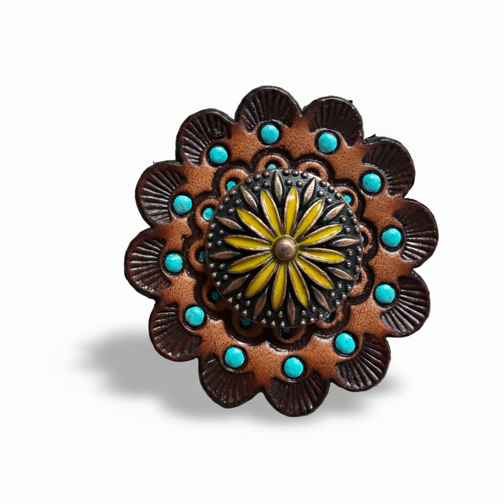 Copper Yellow Daisy Western Concho W229