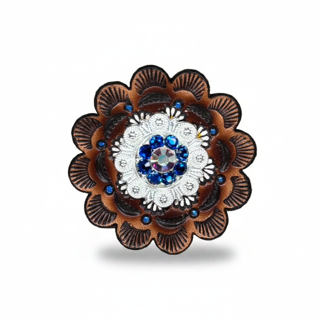 Bright Silver Capri - AB Crystal Conchos | Sizes 1"- 3" | Buckles | Saddle Set | Leather Rosettes | Slide