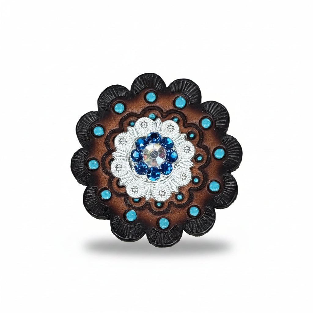 Bright Silver Capri - AB Crystal Conchos | Sizes 1"- 3" | Buckles | Saddle Set | Leather Rosettes | Slide