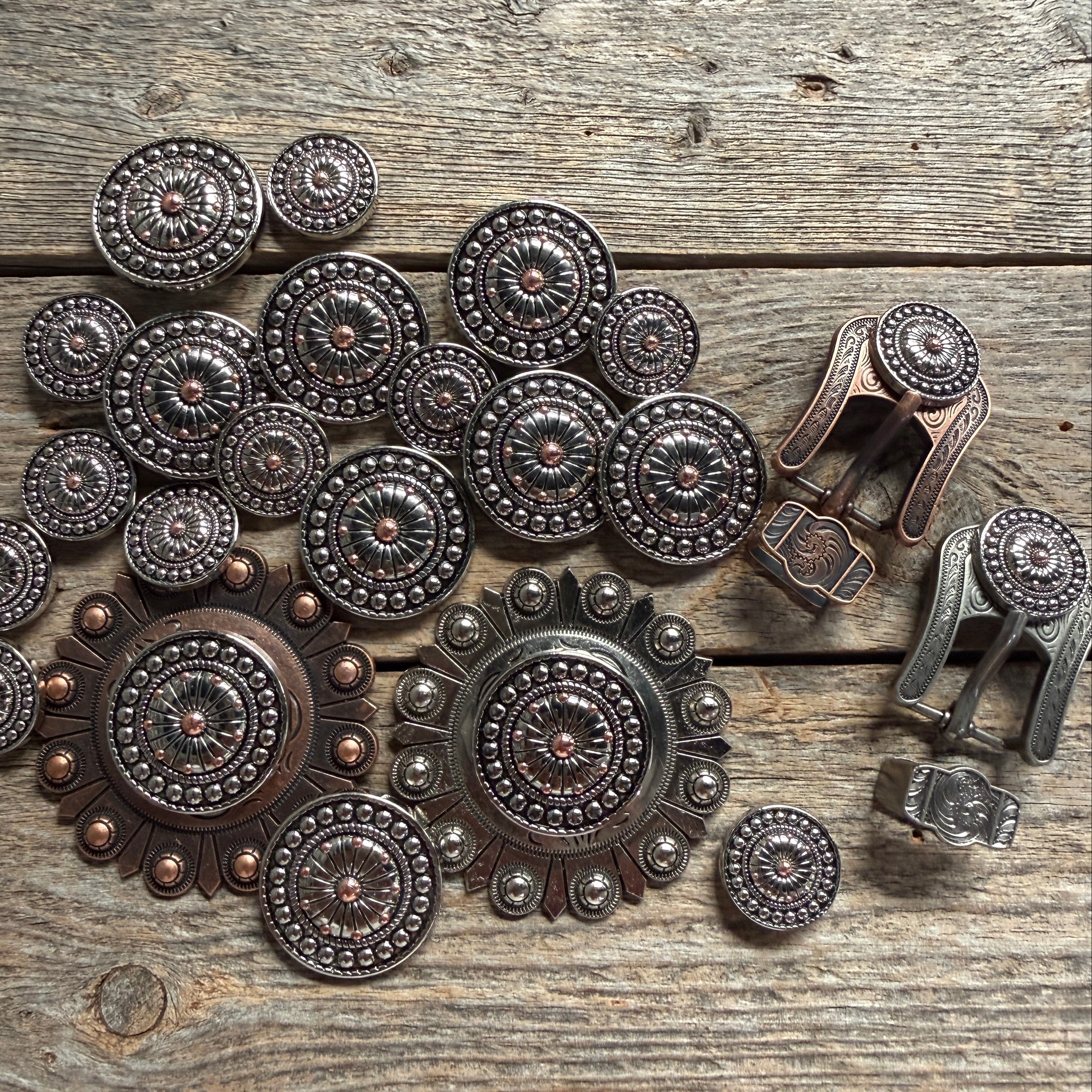 Antique Silver Flower and Dots Western Concho W230