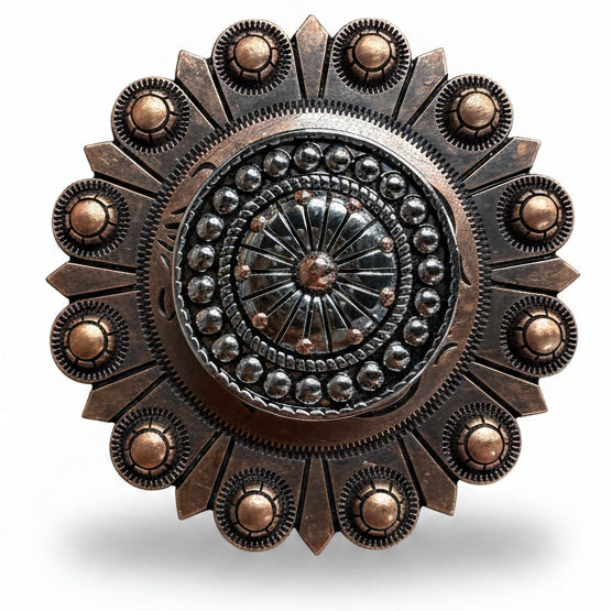 Antique Silver Flower and Dots Western Concho W230