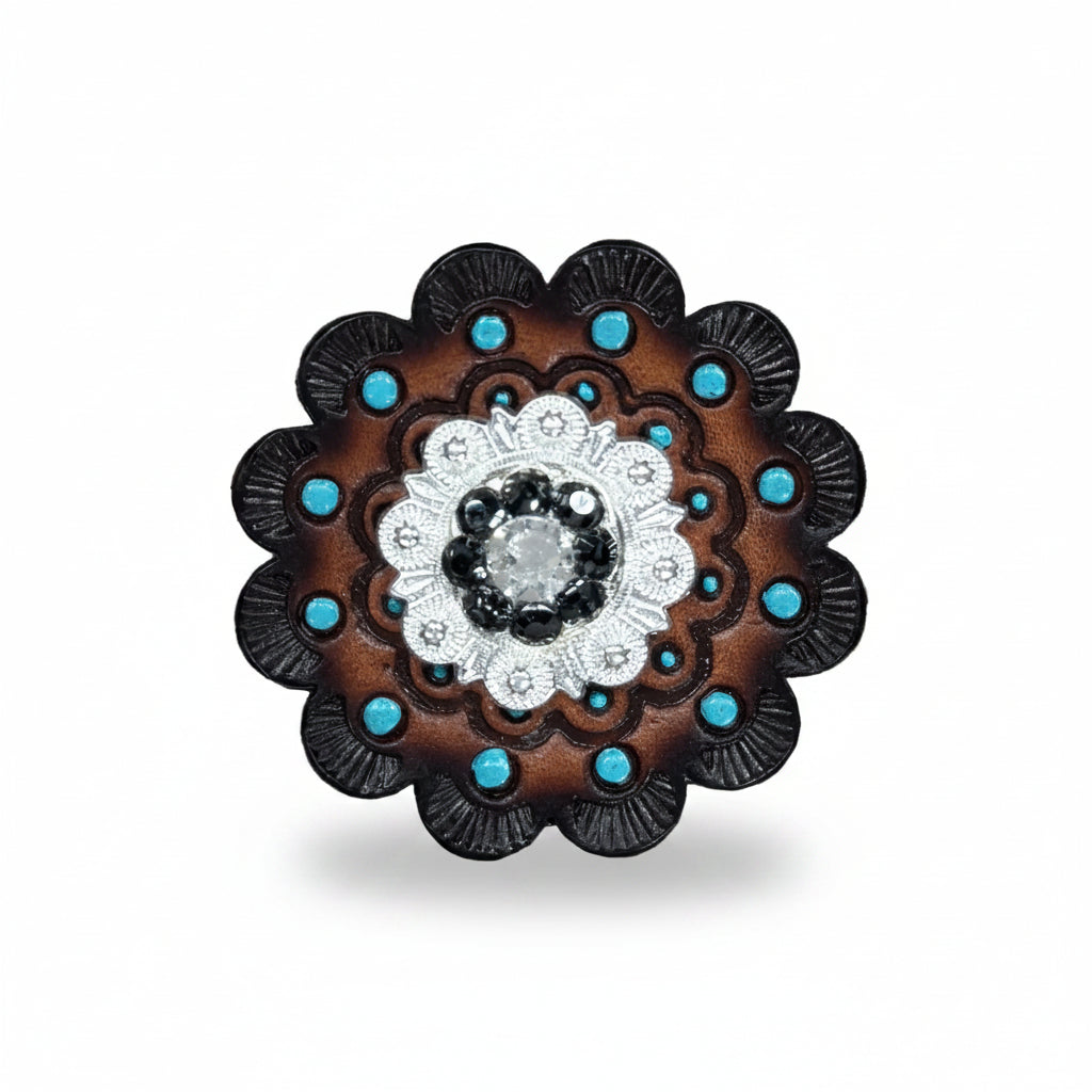 Bright Silver Jet - Clear Crystal Conchos | Sizes 1"- 3" | Buckles | Saddle Set | Leather Rosettes | Slide