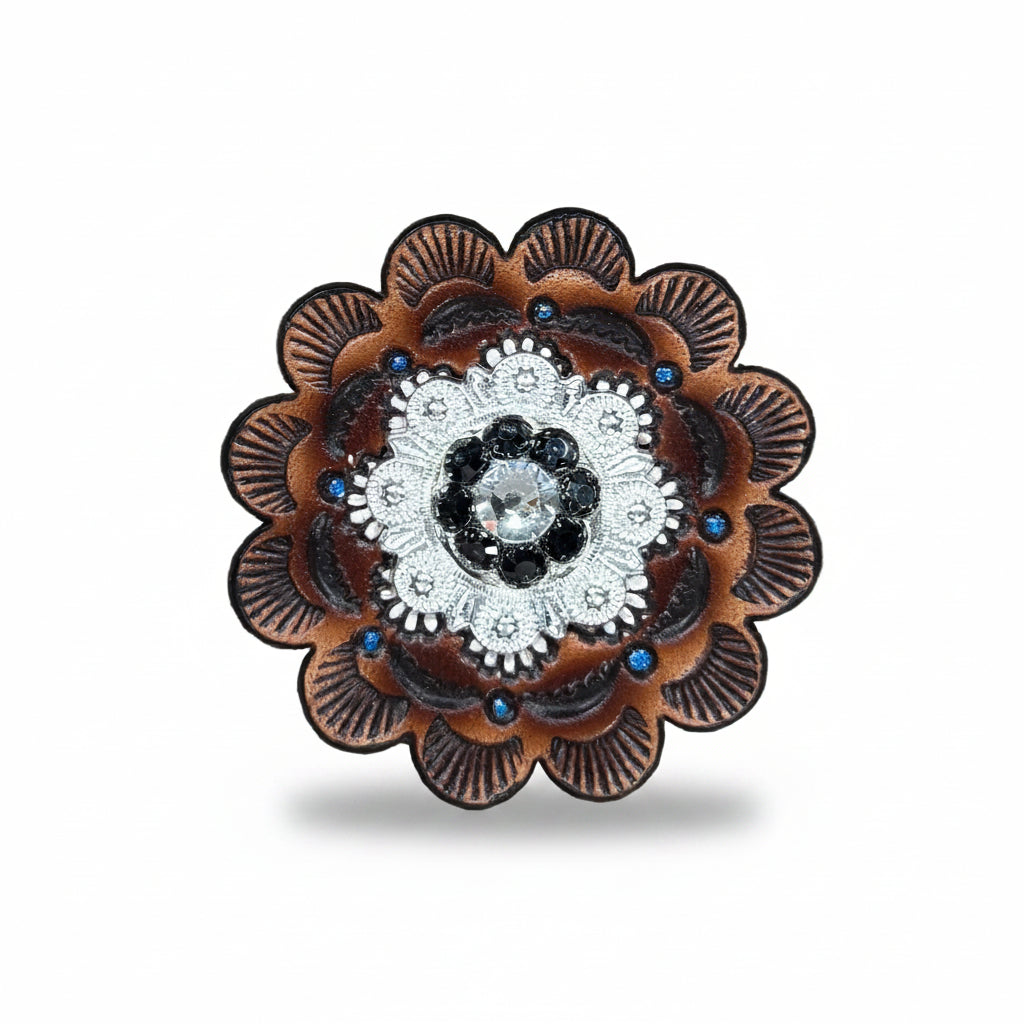 Bright Silver Jet - Clear Crystal Conchos | Sizes 1"- 3" | Buckles | Saddle Set | Leather Rosettes | Slide