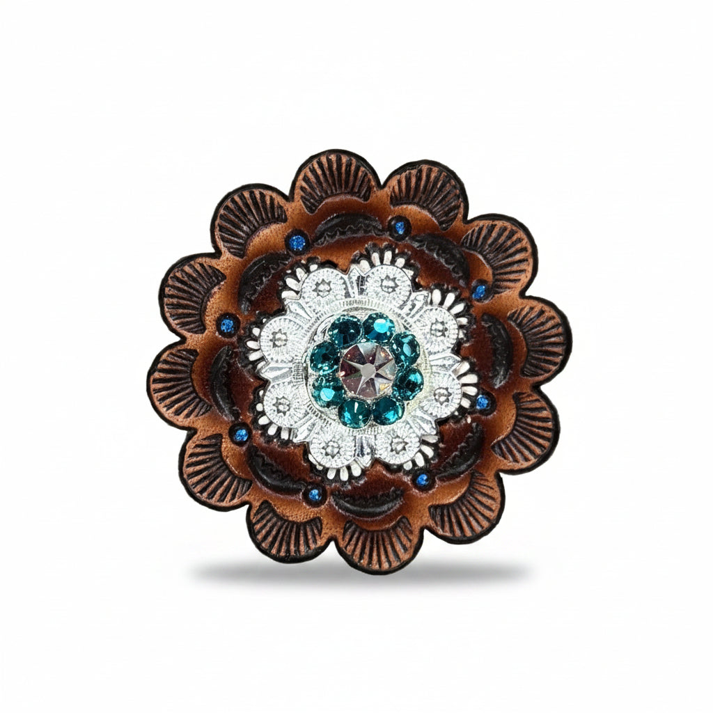 Bright Silver Teal - AB Crystal Conchos | Sizes 1"- 3" | Buckles | Saddle Set | Leather Rosettes | Slide