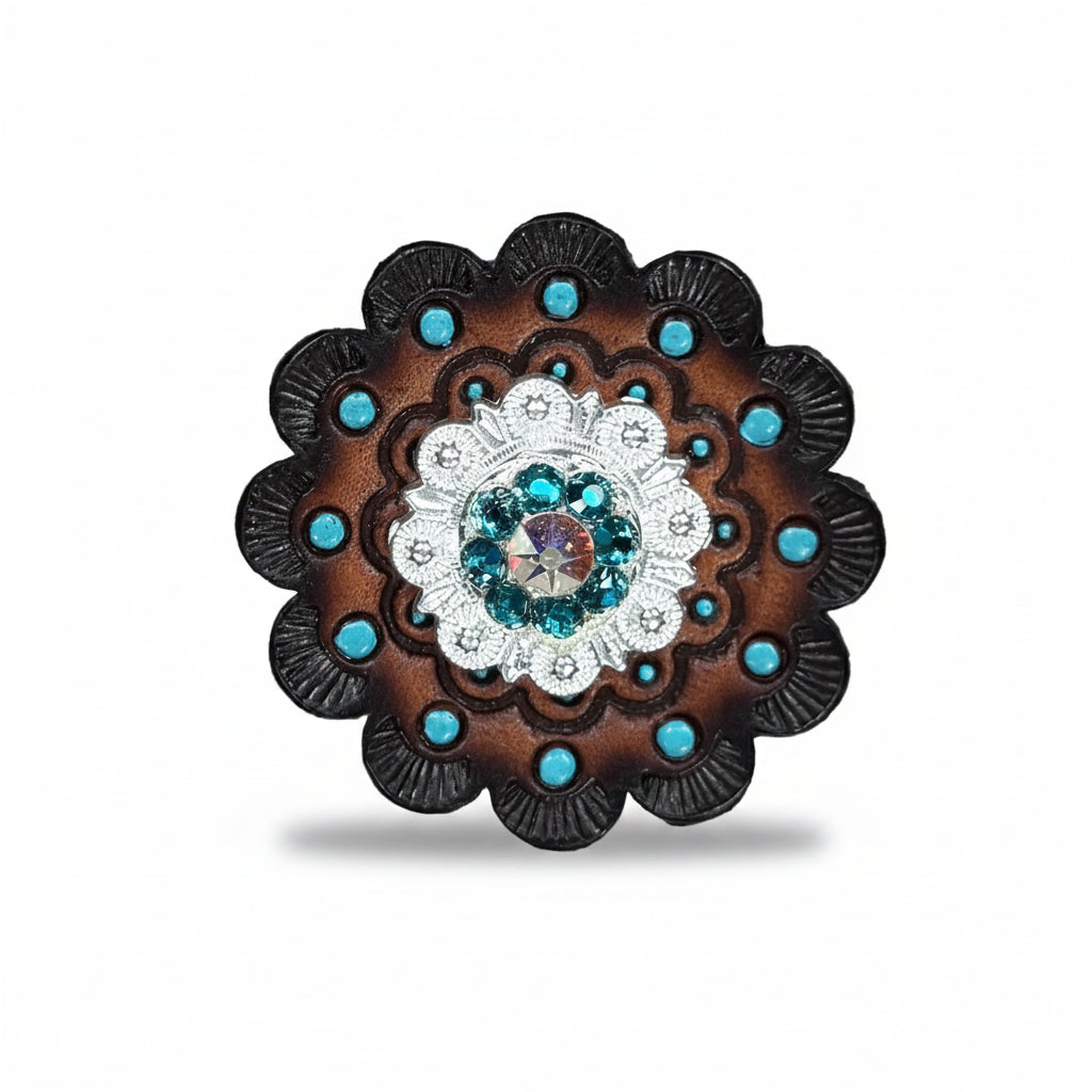 Bright Silver Teal - AB Crystal Conchos | Sizes 1"- 3" | Buckles | Saddle Set | Leather Rosettes | Slide